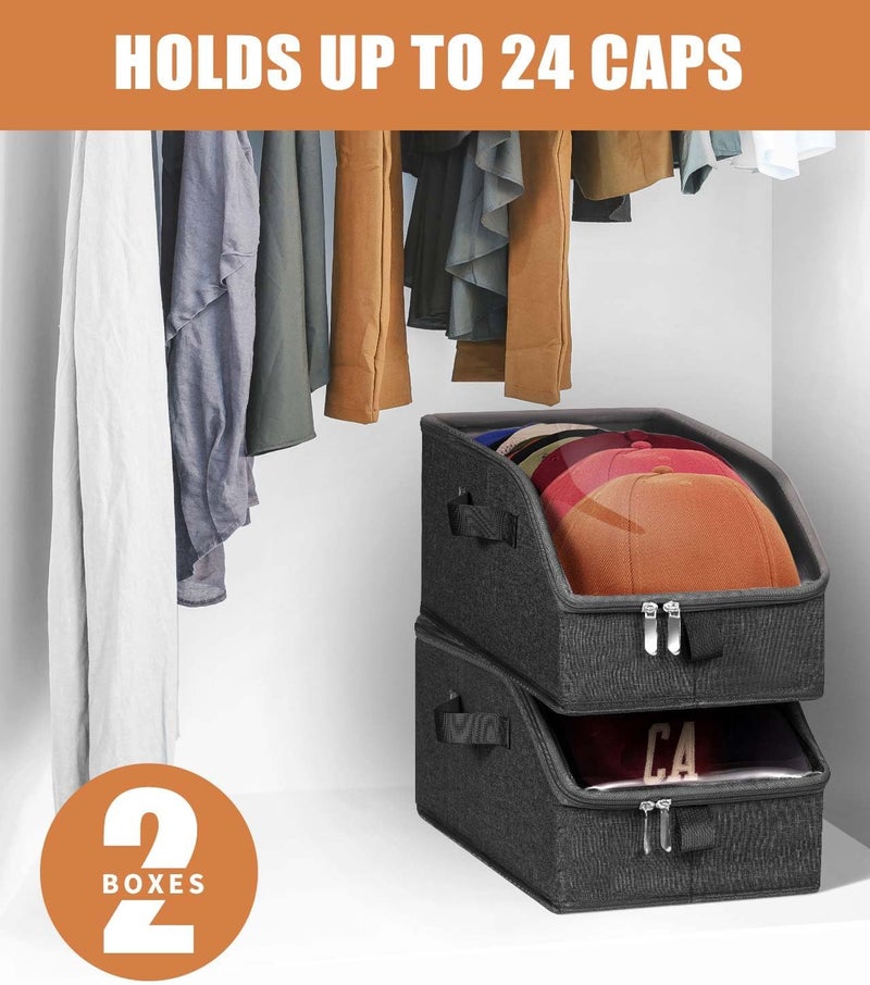 Livelab Hat Organizer for Baseball Caps, Hat Storage Holder Container for Closet Hold Up to 24 Caps with Clear Window, Hat Boxes for Home Storage | 2Pcs Grey - Image 2